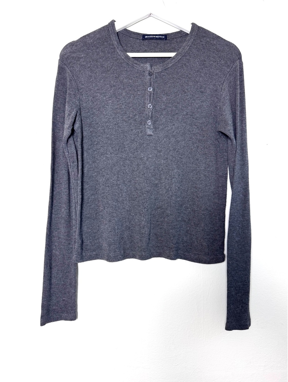 Grey Brandy Melville henley shirt long sleeve button up one size